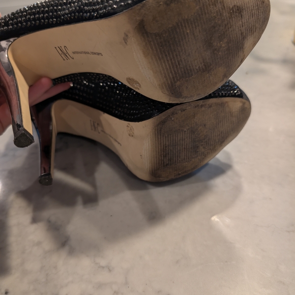 INC Maarie 2 Black Rhinestone Peep-Toe Heels - Picture 5 of 5